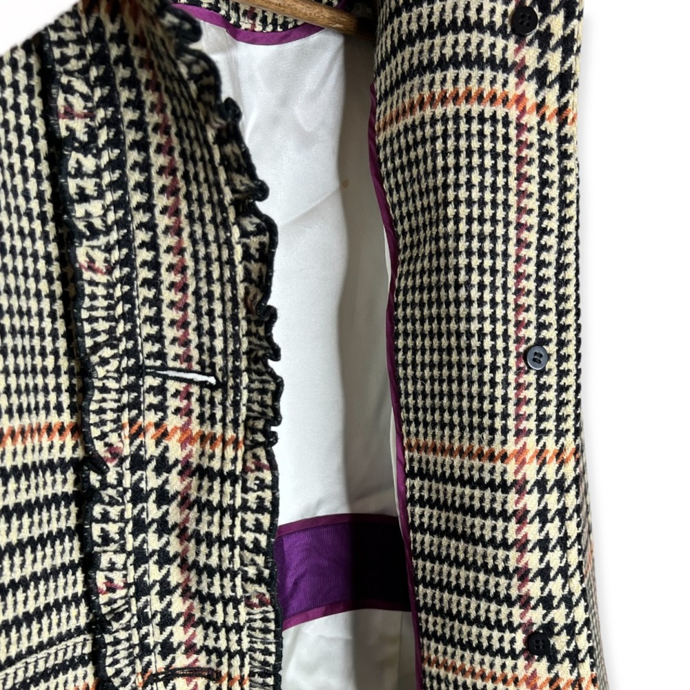J. Crew Black and White Houndstooth Plaid Coat with Tan Accents. - Picture 6 of 8
